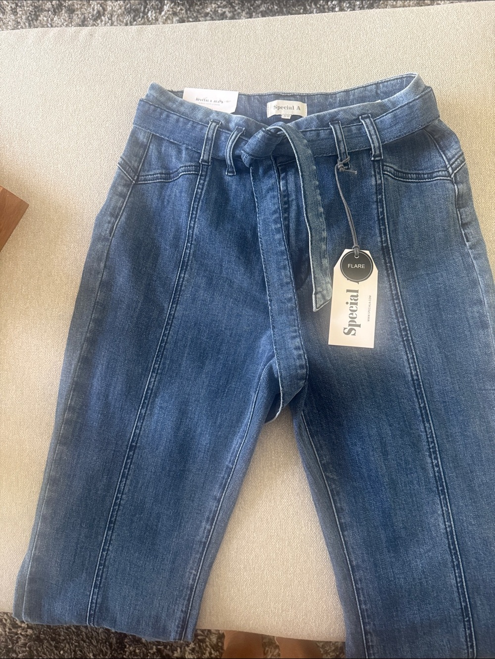Special A Dark Blue Tie-Waist Flare Jeans